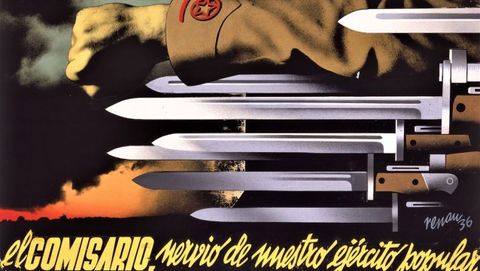 Mtico cartel realizado en 1936 por Renau para el Partido Comunista, una imagen que ilustra las pginas del libro de Andrs Trapiello La armas y las letras, ensayo que en el 2019 celebr sus 25 aos de vida con una reedicin ampliada