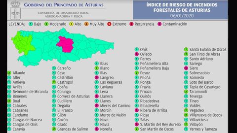 Ocho municipios del centro de Asturias siguen en  riesgo extremo  de incendio forestal por la contaminacin