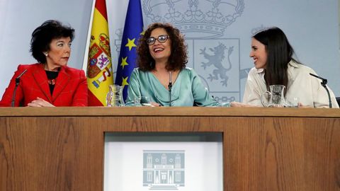 Celaá, María Jesús Montero e Irene Montero, tras el Consejo de Ministros del pasado viernes