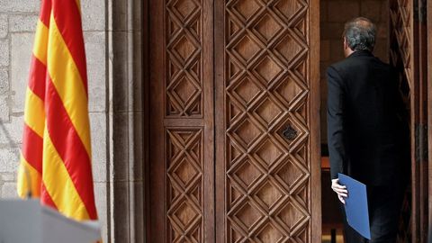 El presidente de la Generalitat, Quim Torra, tras la declarción institucional en la que ha anunciado elecciones anticipadas en Cataluña