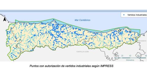 Puntos con autorización de vertidos industriales en la Demarcación Hidrográfica del Cantábrico Occidental