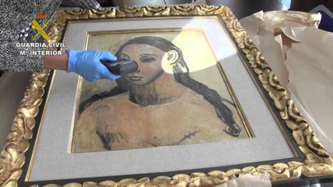 Imagen facilitada por la Guardia Civil de la obra de Picasso Cabeza de mujer joven, cuando la incautaron a Botn