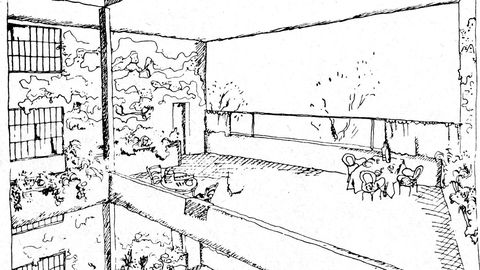 Dibujo de la terraza de una Inmueble-Villa, del arquitecto suizo Le Corbusier en 1922