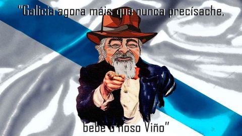 El famoso cartel del Tío Sam, en la versión de Luis Paadín para animar el consumo de vino gallego