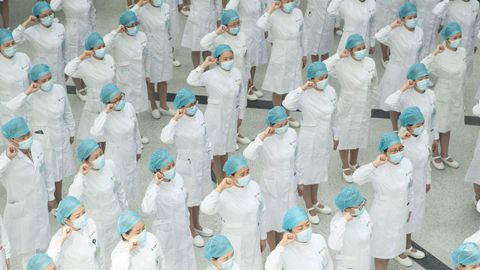 Enfermeras chinas durante la celebración del Día Internacional de la Enfermería