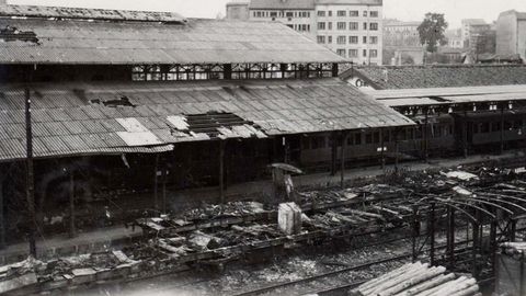 Daños causados por bombardeos durante la guerra civil en otra estación ovetense, la del Norte de Renfe