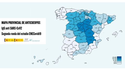 Porcentaje de afectados por coronavirus en España según la segunda oleada del estudio de seroprevalencia