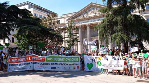 Las familias de los centros de educación especial se manifestaron el pasado día 23 de junio ante el Congreso para exigir el mantenimiento de los servicios