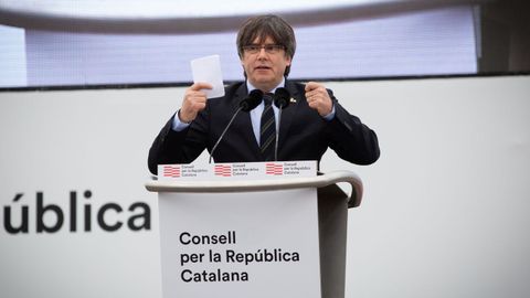 Carles Puigdemont, en un acto el pasado febrero en Francia