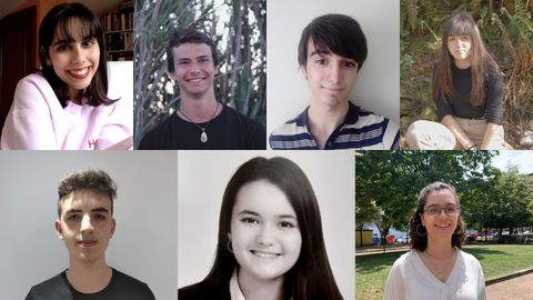 De izquiera a derecha y de arriba abajo: Paz González, Manuel Fernández, Luis Fernández, Johanna Pérez, Jesús Mohandsalah Ait-Idir, Ana Fanjul y Aida Suárez. Los estudiantes que han obtenido las mejores notas en la EBAU