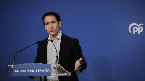El secretario general del PP, Teodoro García Egea, durante su valoración del 12J