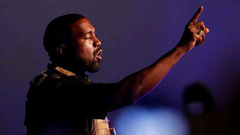 El rapero Kanye West durante el mitien en Carolina del Sur