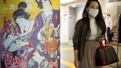 Una mujer llevando mascarilla en el metro de Tokyo