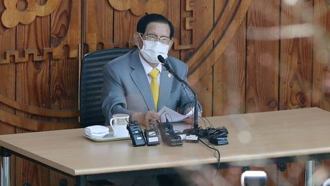 Lee Man-Hee en una rueda de prensa ofrecida en el mes de marzo