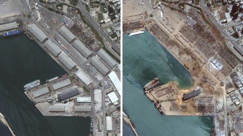 Imágenes de satélite del lugar donde ocurrió la explosión, que dejó un socavón en el muelle
