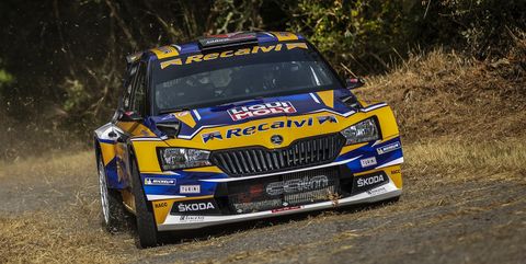 El piloto asturiano Jos Antonio Surez Cohete y su copiloto Alberto Iglesias Pin, con el Skoda Fabia, en el pasado Rallye de Ourense. 