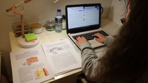 Una estudiante de Enfermaría de la USC, participando en una clase virtual en el mes de marzo