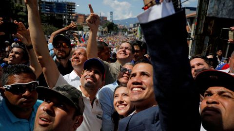 Capriles y Guaidó, en una manifestación contra Maduro en febrero del 2019