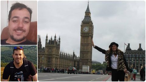 Los gallegos María Oliveira, Celso Sotelo (arriba) y Daniel Fernández muestran su preocupación por la consumación del «brexit»