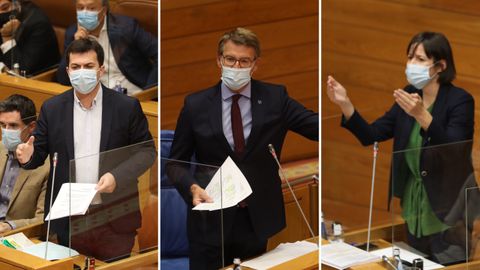 Gonzalo Caballero, Alberto Núñez Feijoo y Ana Pontón, en el Parlamento