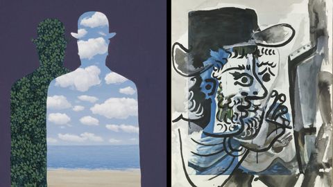 A la izquierda, la obra de Magritte La Belle Socit y, a la derecha, la obra Le peintre au travail de Picasso, que llegan en una muestra itinerante al Museo de Bellas Artes de Asturias