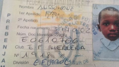 Primera ficha futbolística de Ansu como prebenjamin
