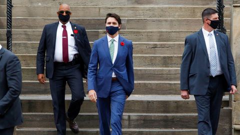 Trudeau, ayer en Otawa, durante una conferencia de prensa para discutir la respuesta a la pandemia del covid