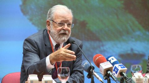El expresidente de Extremadura, Rodríguez Ibarra, durante una conferencia en el 2019