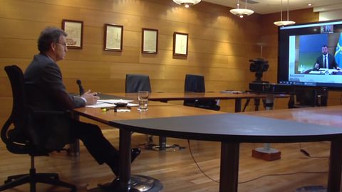 Alberto Núñez Feijoo y Adrián Barbón en el último Encuentro en el Eo, celebrado de forma virtual por la pandemia del covid-19