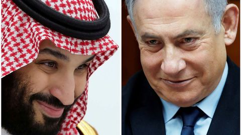 El príncipe heredero saudí, Mohamed bin Salman, y el primer ministro de Israel, Benjamin Netanyahu