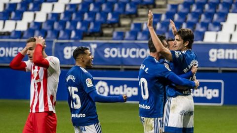 Blanco Leschuk celebra su gol ante la UD Almería