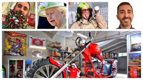 En esta edición del libro Guinness figuran el hombre que más bolas de Navidad se ha insertado en la barba, la reina Isabel, la cantante Billie Eilish y la moto de mayor altura del mundo. Arriba a la derecha, Kiko Barrera, uno de los editores de la versión en español del anuario
