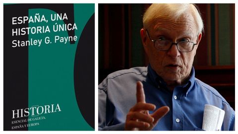 El historiador e hispanista estadounidense Stanley G. Payne y la portada de su libro en la colección de La Voz