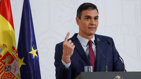 Pedro Sánchez, durante la presentación del informe sobre el cumplimiento de los objetivos del Gobierno