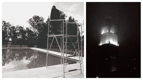 Reflexos da vida errante dun diplomático. Na única fotografía do libro na que sae Roberto Varela, o autor aparece de costas, escrutando os reflexos na auga dunha piscina baleira. O autor rastrexa o pasado, a memoria -«mestura de recordo e esquecemento»- da súa vida errante, lendo entre os reflexos que abondan nas imaxes, as brumas, as sombras, os perfís esvaídos dos edificios, as cousas..