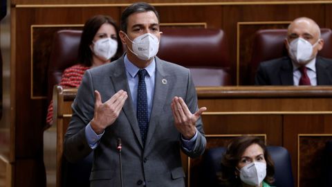 El presidente del Gobierno, Pedro Sánchez, durante la sesión de control