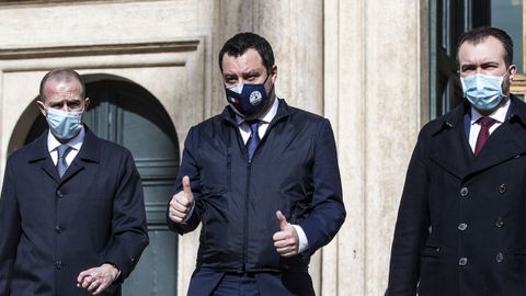 Matteo Salvini sale de la reunión con Draghi en la Cámara de Diputados