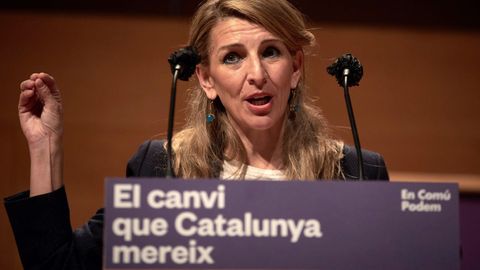 La ministra de Trabajo, Yolanda Díaz, en un acto electoral de En Comú Podem en Gerona
