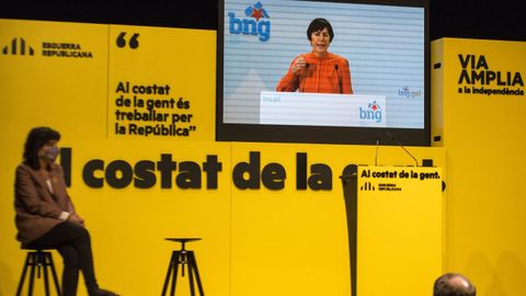 Intervención de Pontón en una acto de ERC este domingo, en el que participó Arnaldo Otegi