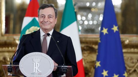 Mario Draghi, en rueda de presna tras su reunin con el presidente Mattarella