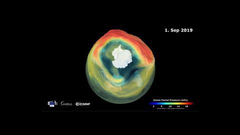 Imagen del agujero de la capa de ozono tomada por el Copernicus Atmosphere Monitoring Service en el 2019