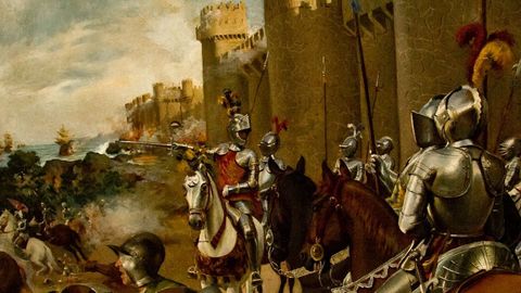 Parte del cuadro «Heroica defensa de La Coruña por el Marqués de Cerralbo» de José Soriano Fort, recogido en la obra de  «Contra Armada», de Luis Gorochategui