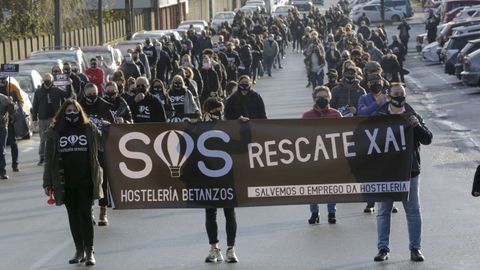 Imagen de la protesta de los hosteleros de Betanzos el pasado 18 de febrero