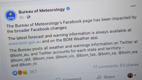Facebook bloqueó en Australia el acceso a contenidos de los medios y de organismos oficiales como la información meteorológica