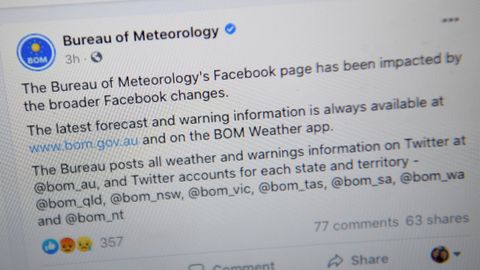 Facebook bloque en Australia el acceso a contenidos de los medios y de organismos oficiales como la informacin meteorolgica