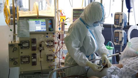 La unidad de reanimación del hospital Montecelo, en Pontevedra, en una imagen de mediados de febrero