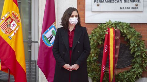 Ayuso, hoy durante un acto solemne en homenaje a las víctimas del 11M