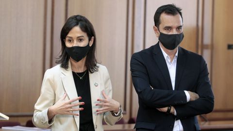 La presidenta de Adif, Isabel Pardo de Vera, y el secretario general de Infraestructuras, Sergio Vázquez Torrón, en Monforte