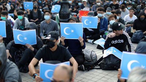 Manifestación en Hong Kong, en diciembre del 2019, en apoyo de la minoría musulmana uigur en la región china de Xinjiang