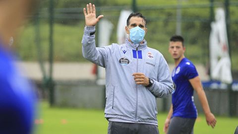 Valerón, en un entrenamiento con el Fabril